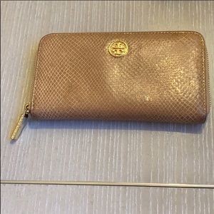 Tory Burch Gold Leather Zip Continental Wallet